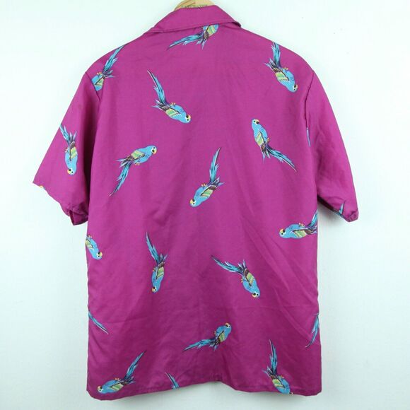 FLAWS VTG 70s 80s Purple Parrot Shirt Hawaiian Magnum PI M 46" Chest Surf Beach - Picture 8 of 11